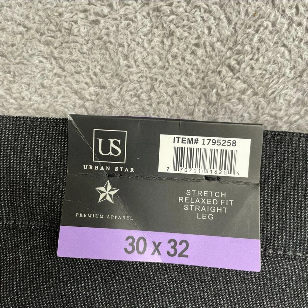 NEW Urban Star Men's 30x32 Stretch Relaxed Fit Straight Leg Pants Dark Gray